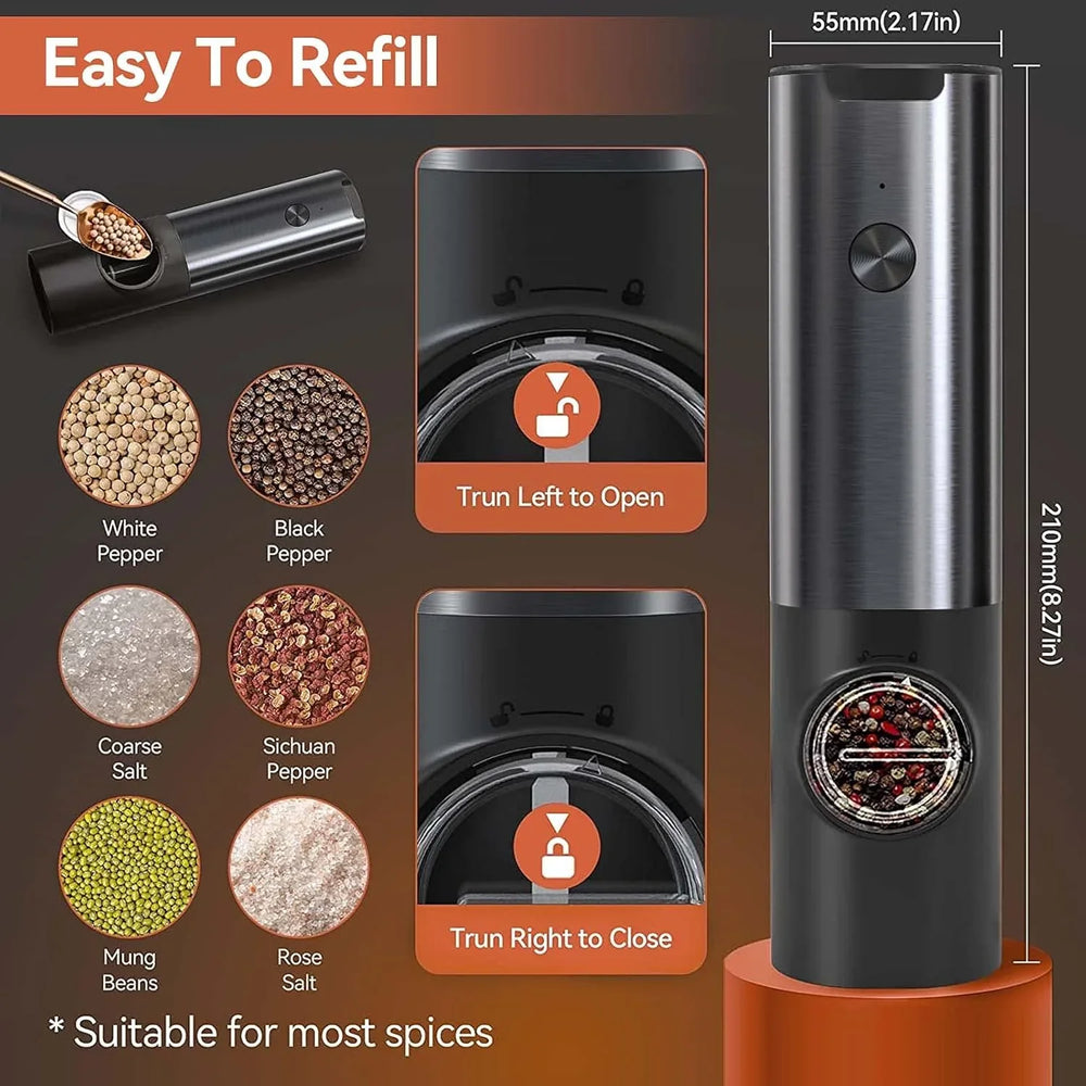 Optimized Product Title: **Elektrisches Salz- und Pfeffermühlen-Set mit Ladestation – Automatische Gewürzmühlen für Küche und Tisch, Edelstahl & Keramikmahlwerk, Perfekt für Gourmet-Köche** 

This title includes relevant keywords and phrases that can help