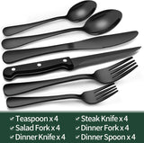 24-Piece Black Cutlery Set – Complete Dining Set for 4 People – Elegant Stainless Steel Flatware