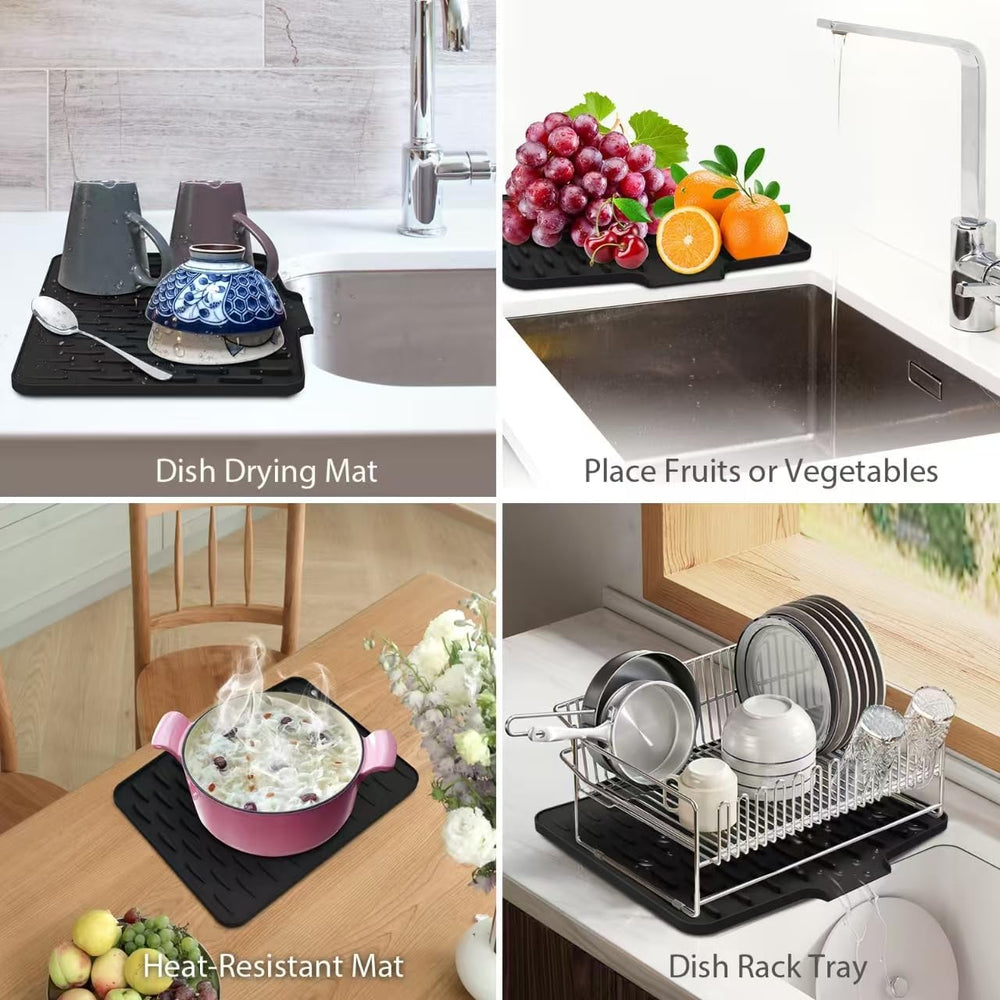Silicone Dish Draining Mat – Built-In Drain Spout, Non-Slip & Dishwasher-Safe