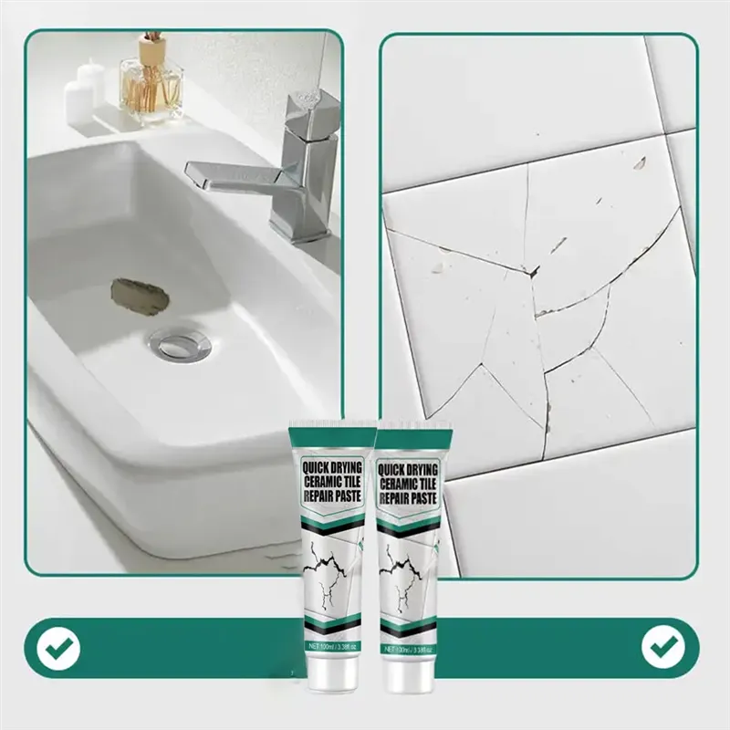 Fast-Drying Tile Repair Paste – Waterproof, Ceramic & Marble, 2-Set with Tools