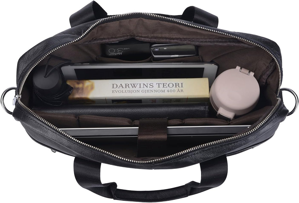 Premium 15” Cowhide Leather Business Briefcase with Organizer Compartments - Stylish & Durable Professional Bag
