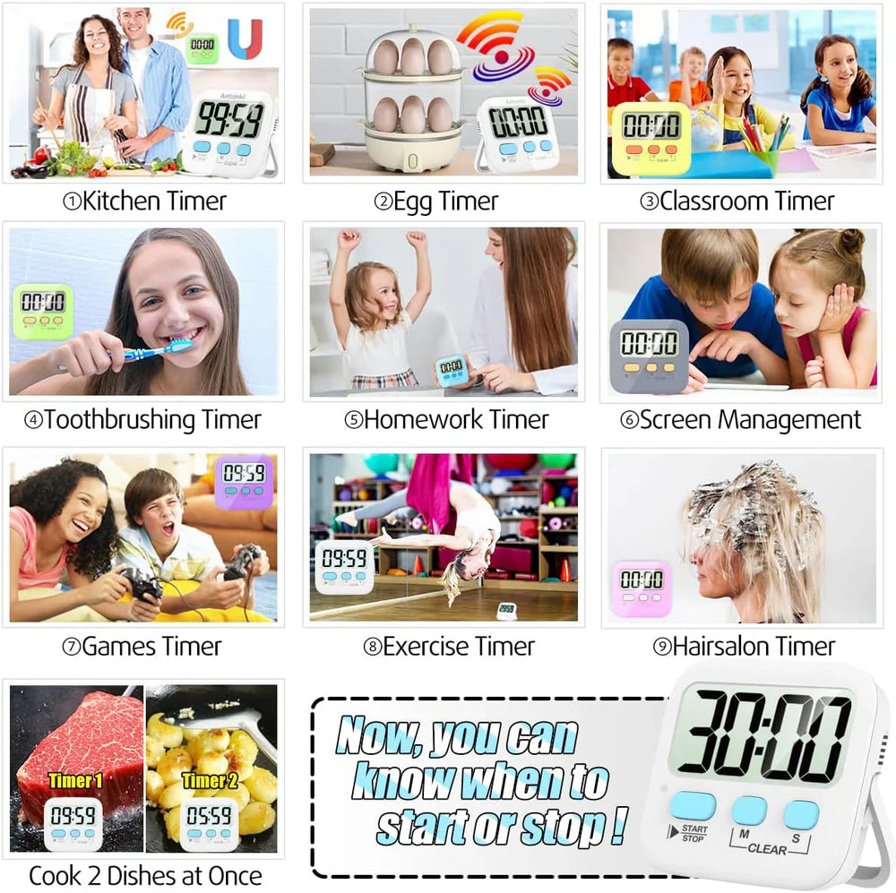 Digitaler Küchentimer mit großem Display – 2er-Set für präzises Kochen und Backen