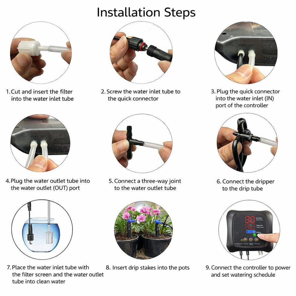 Solar Drip Irrigation System – 12 Plants, Digital Timer & USB Battery Backup