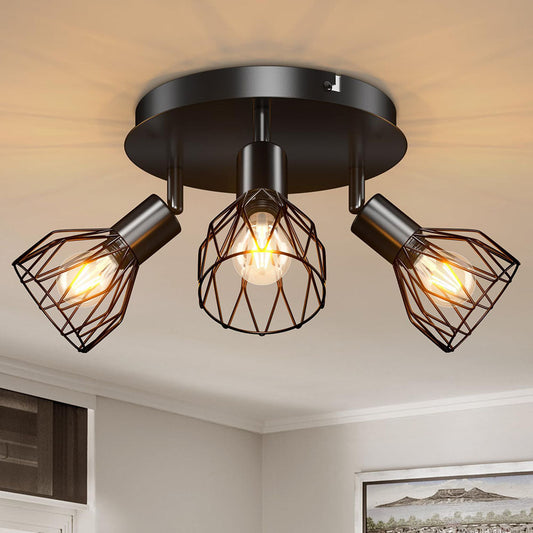 Ceiling Spotlight – Adjustable 3-Light, Black Iron &amp; Industrial Design
