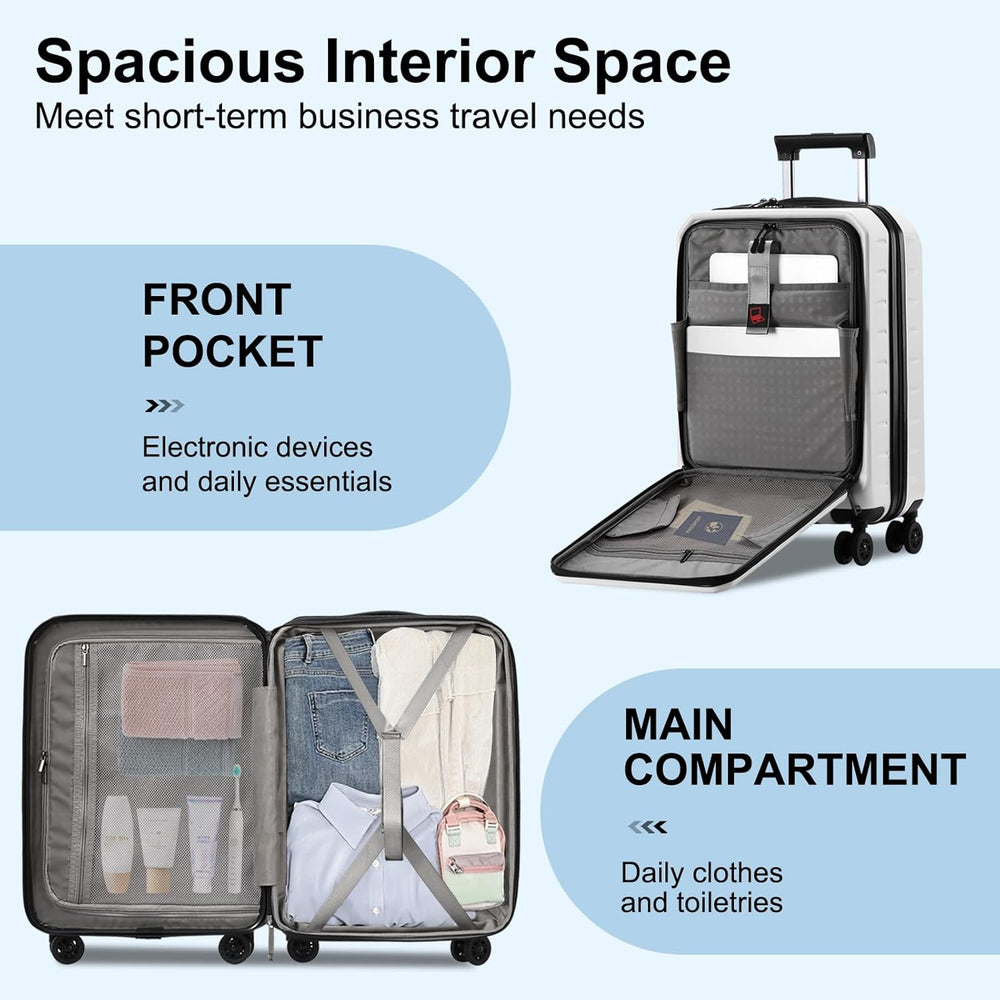 Expandable Hard Shell Carry-On Luggage with Front Pocket & TSA-Approved Lock - Lightweight Travel Suitcase