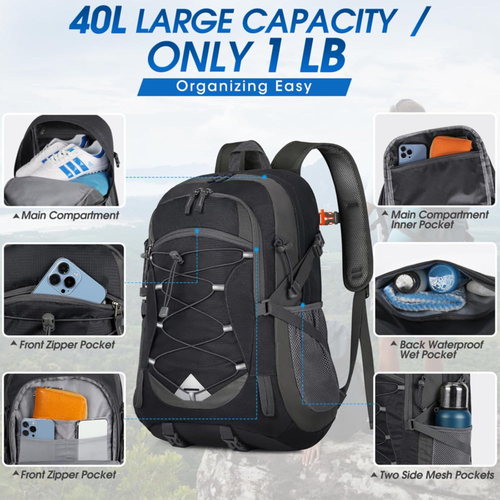 40L Waterproof Hiking & Camping Backpack - Lightweight, Packable & Durable - Ideal for Outdoor Adventures