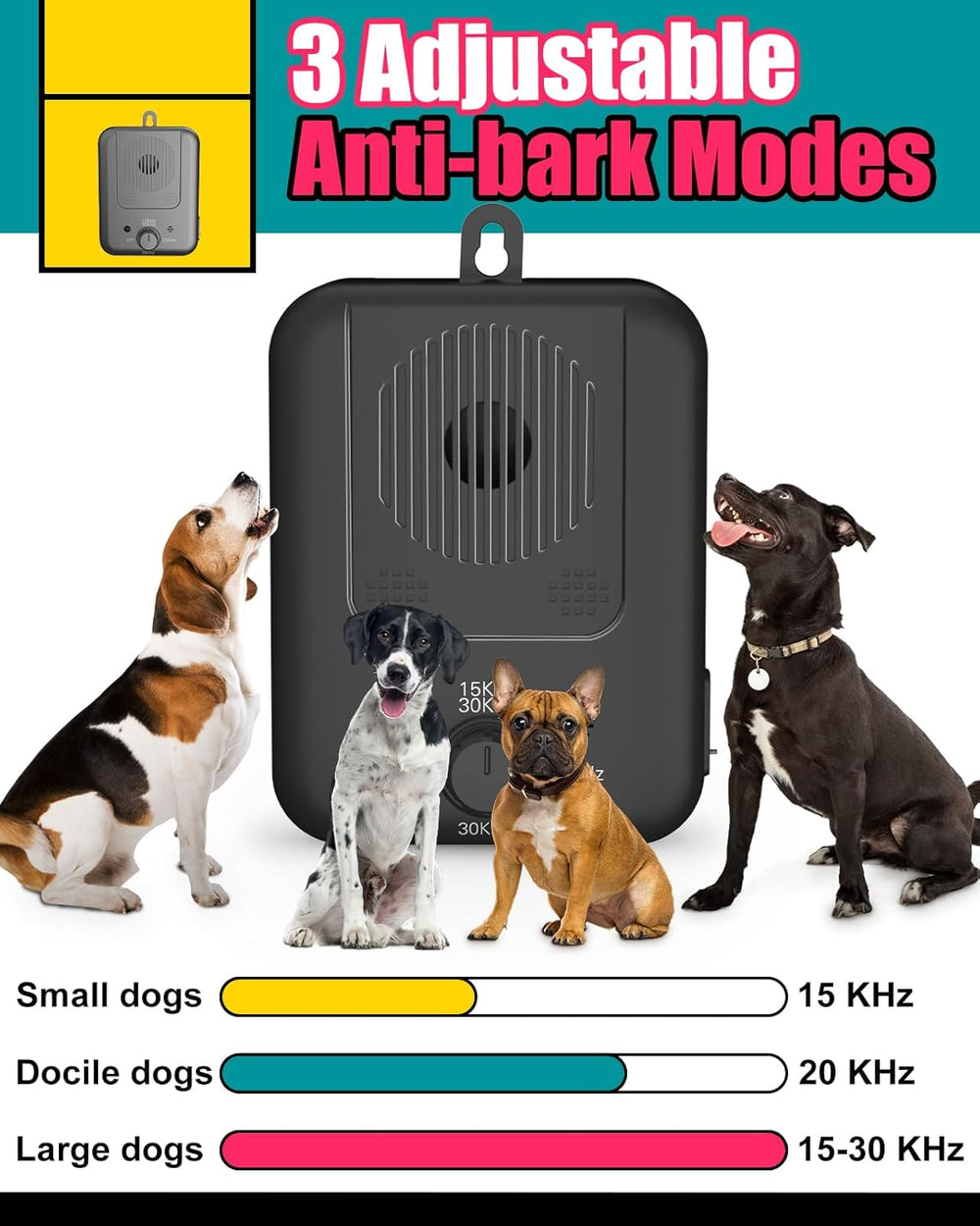 Calvero Rechargeable Ultrasonic Anti-Barking Device with 50ft Range