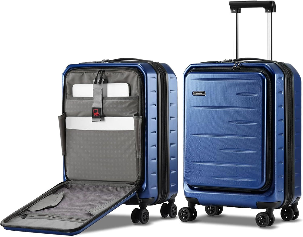 Expandable Hard Shell Carry-On Luggage with Front Pocket & TSA-Approved Lock - Lightweight Travel Suitcase