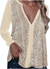 Plus Size Fall Sequin V-Neck Blouse - Stylish & Sparkling Autumn Top