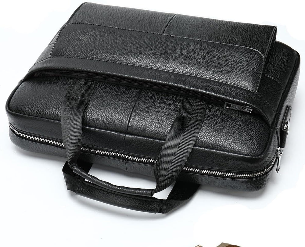 Premium 15” Cowhide Leather Business Briefcase with Organizer Compartments - Stylish & Durable Professional Bag