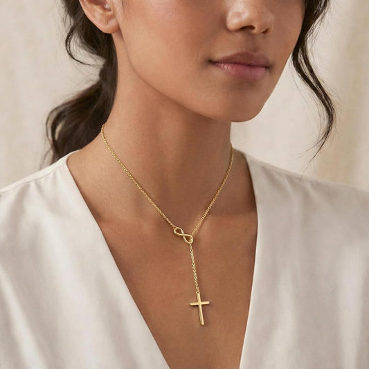 Cross Y Pendant Necklace – Gold Infinity Design & Adjustable Mother's Day Gift