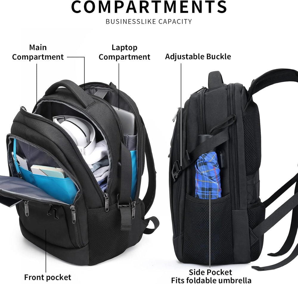 Water-Resistant Travel Laptop Backpack with USB Charging Port & Organized Storage Compartments - Perfect for Commuting & Travel