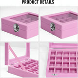 Jewelry Organizer Mothers Day Velvet Storage Box Glass Lid Tray