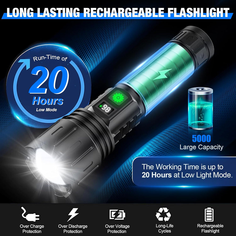 Tactical LED Flashlight – Rechargeable, 100000 Lumens & Waterproof Design