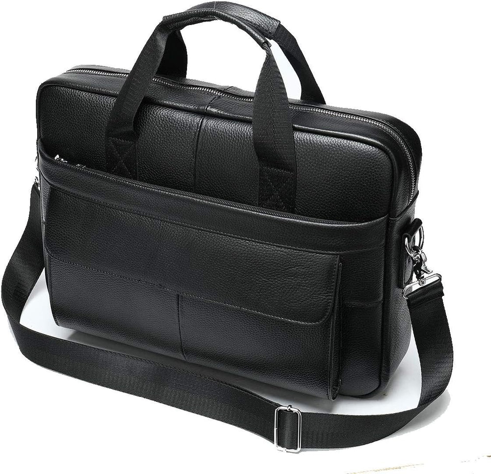 Premium 15” Cowhide Leather Business Briefcase with Organizer Compartments - Stylish & Durable Professional Bag