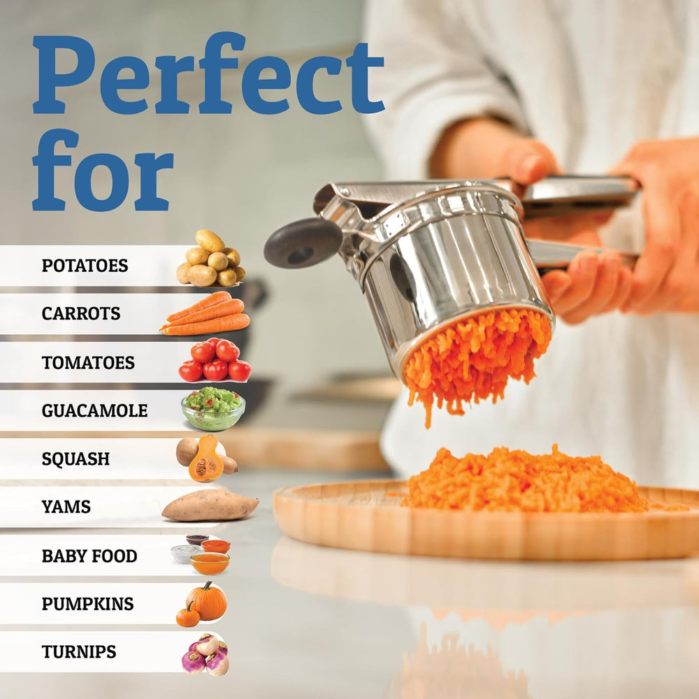 Optimized Product Title: **Edelstahl Kartoffelpresse für perfekt glattes Püree – Hochwertige Kartoffelpresse für einfache Zubereitung** 

This title includes relevant keywords while emphasizing the product's quality and functionality, making it more appea