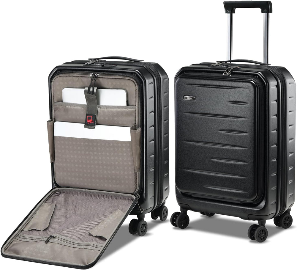 Expandable Hard Shell Carry-On Luggage with Front Pocket & TSA-Approved Lock - Lightweight Travel Suitcase