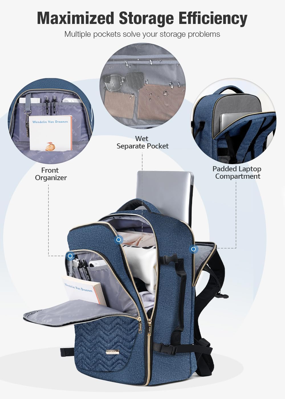 40L Airline-Approved Travel Backpack with 6 Packing Cubes & Dedicated Laptop Compartment - Perfect for Travel & Commuting