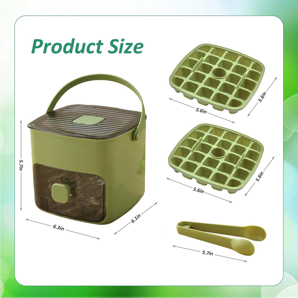 Ice Cube Tray with Lid & Storage Bin – Easy-Release, 48 Cubes, with Tongs