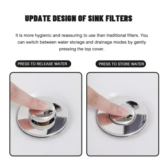 Stainless Steel Drain Strainer – Pop-Up Stopper, Hair Catcher & Tool-Free Install