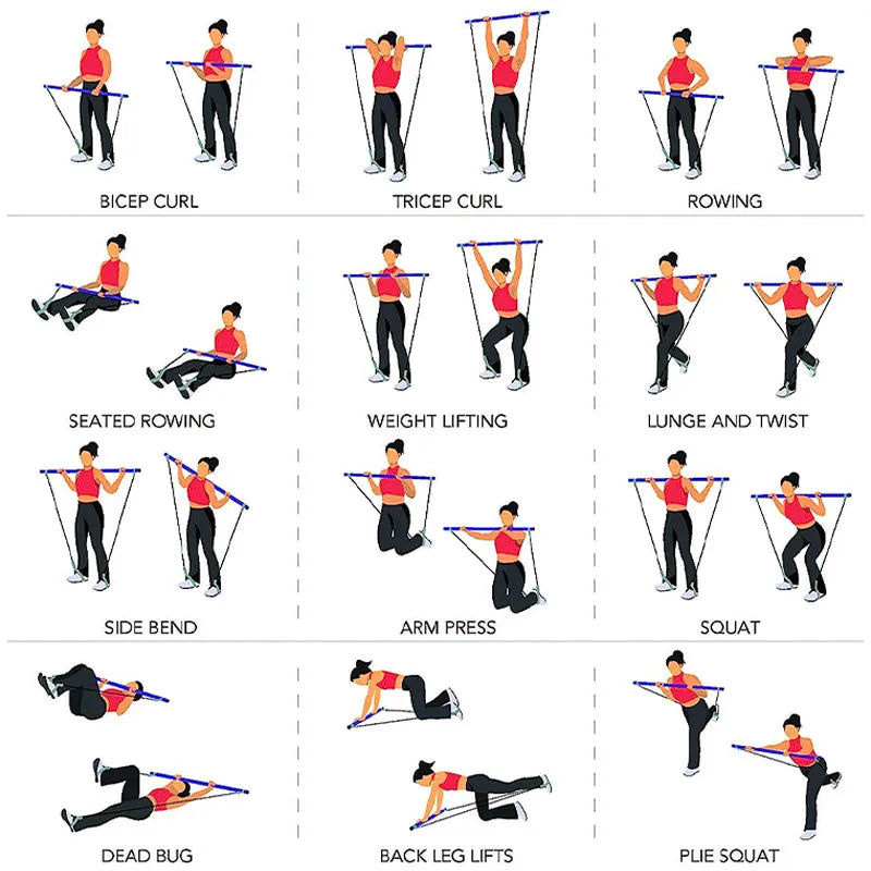 Pilates-Stange mit Widerstandsbändern für effektives Ganzkörpertraining – Ideal für Fitness und Rehabilitation