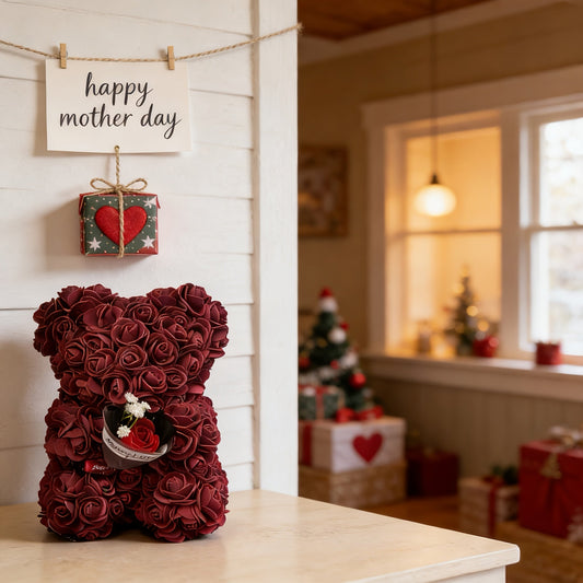 Rose Bear Gift – Artificial Flower, Teddy Bear Design & Mother's Day Decor