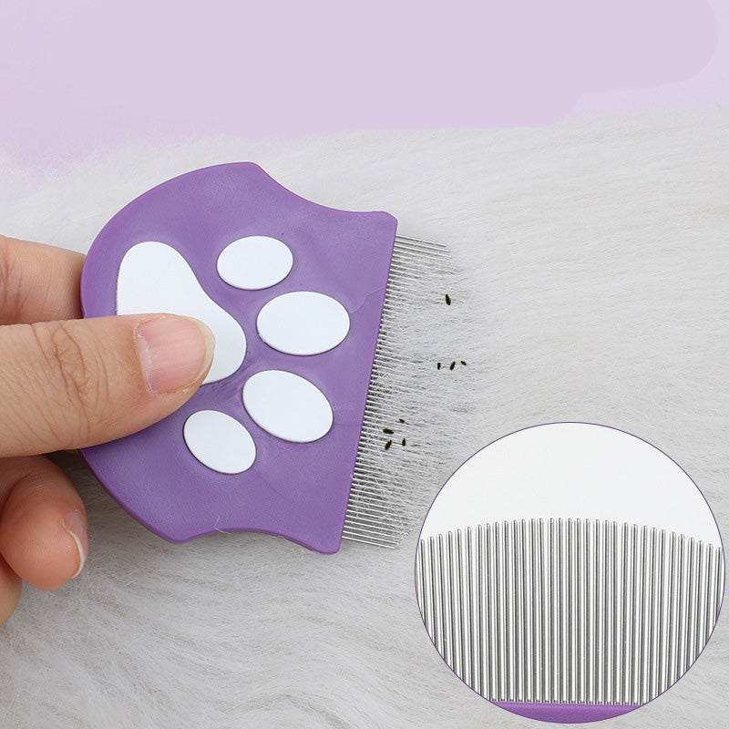 Pet Grooming Comb – Fine Metal Teeth, Ergonomic Paw Handle & Multi-Color