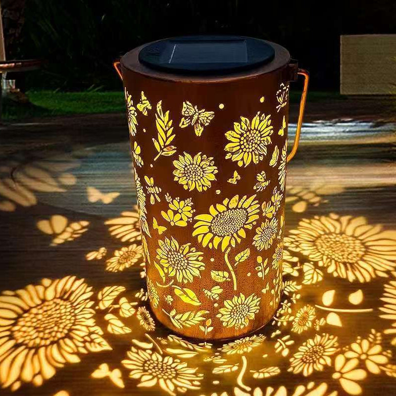 Solar Garden Lantern – Sunflower Pattern, LED Light & Weatherproof Metal