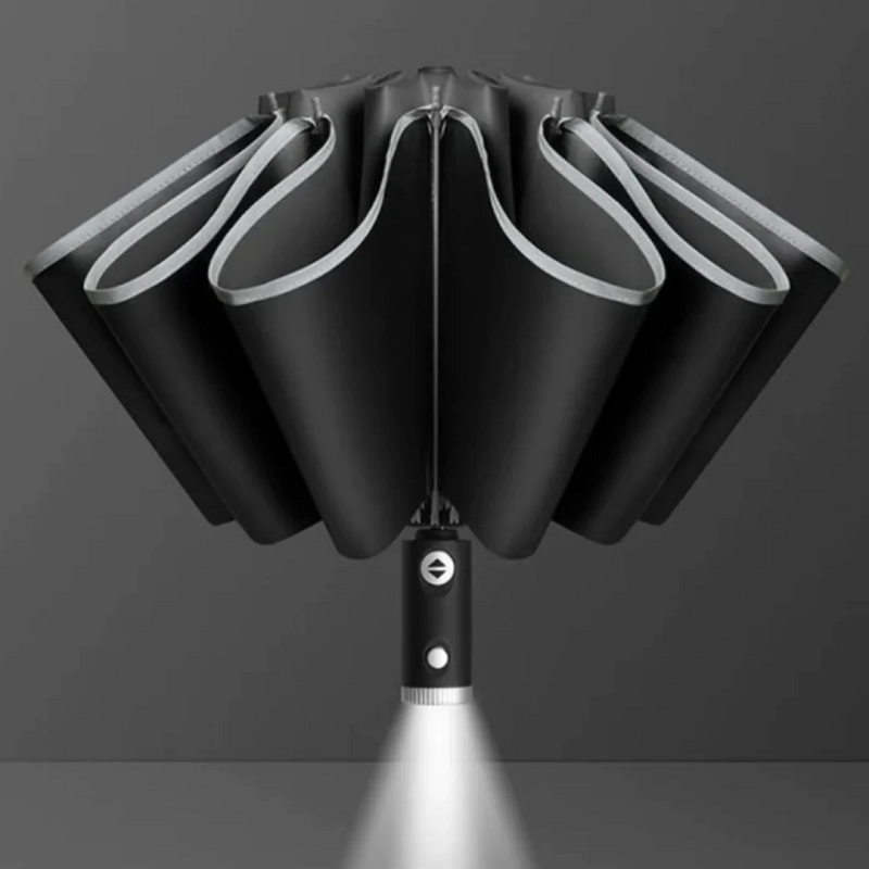 Windproof LED Umbrella – Automatic Open/Close, 105cm & Rechargeable Battery