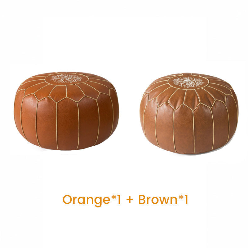 Moroccan Leather Storage Pouf – Faux Leather, Water-Resistant, 50×25cm Ottoman