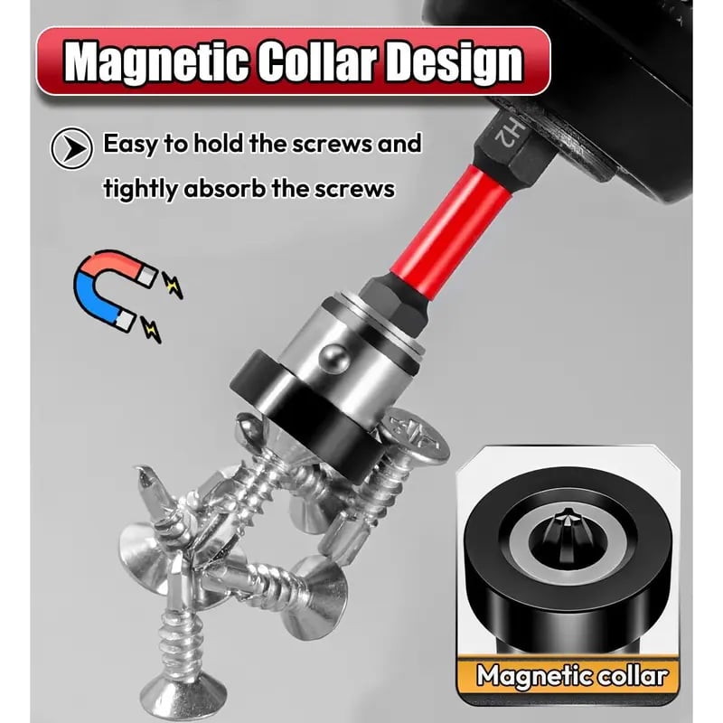 Magnetic Screwdriver Bits – S2 Steel, Adjustable Depth Stop & 1/4" Hex Shank