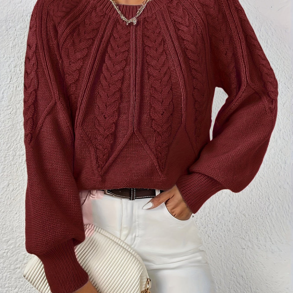 Ladies Cable Knit Sweater with Lantern Sleeves – Sanna - 3