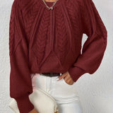 Ladies Cable Knit Sweater with Lantern Sleeves – Sanna - 3