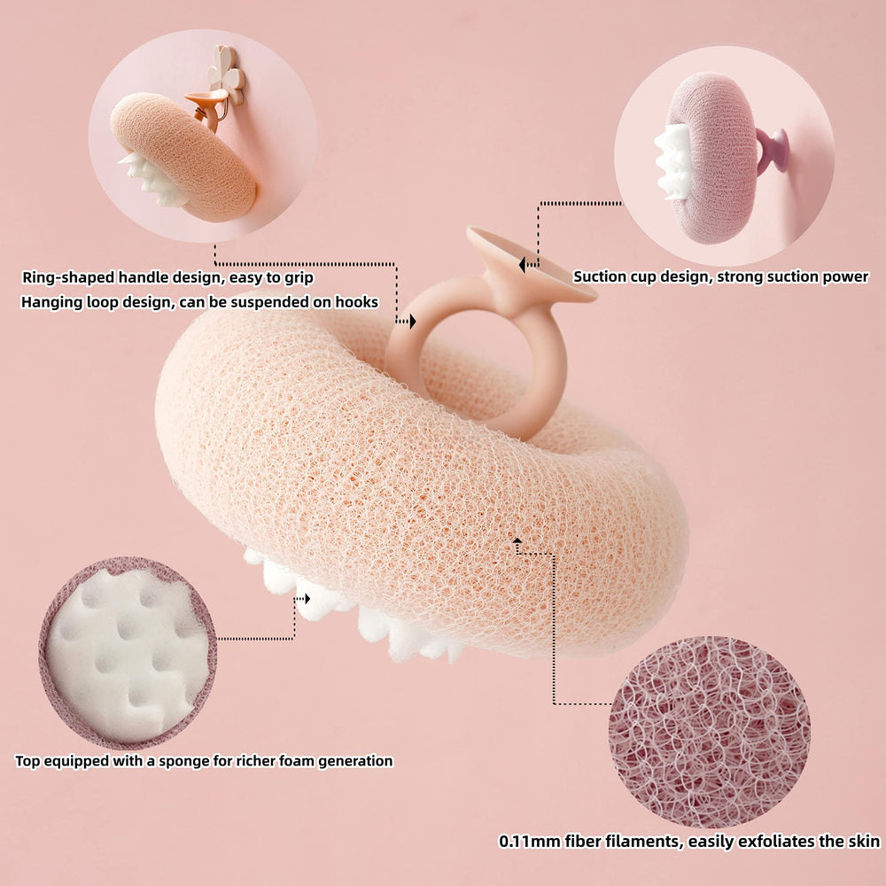 Shower Body Sponge – Massage Nubs, Ergonomic Ring Handle & Rich Lather