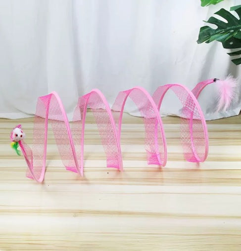 Cat Play Tunnel with Feathers & Balls – Collapsible Sisal, Interactive Hunting Toy