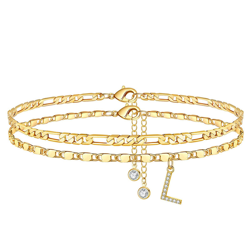 Layered Rhinestone Anklet – Women's, Gold-Plated & Adjustable Clasp