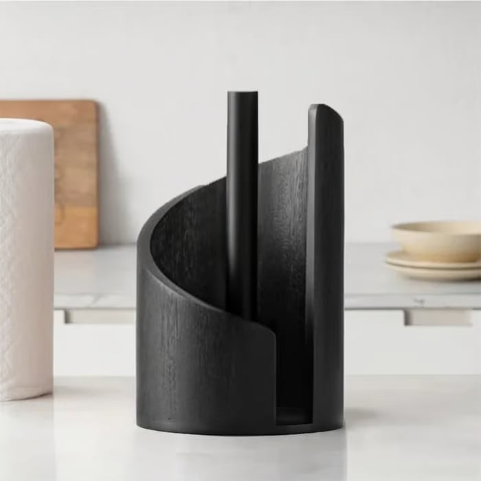 Wooden Paper Towel Holder – Solid FSC Wood, Metal Rod & Non-Slip Base