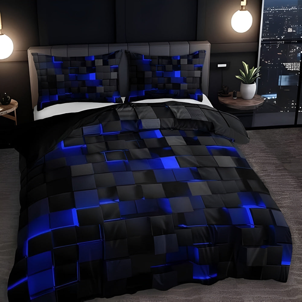 3D Grid Gaming Bedding Set – Microfiber Cotton Blend, Breathable, Multiple Sizes