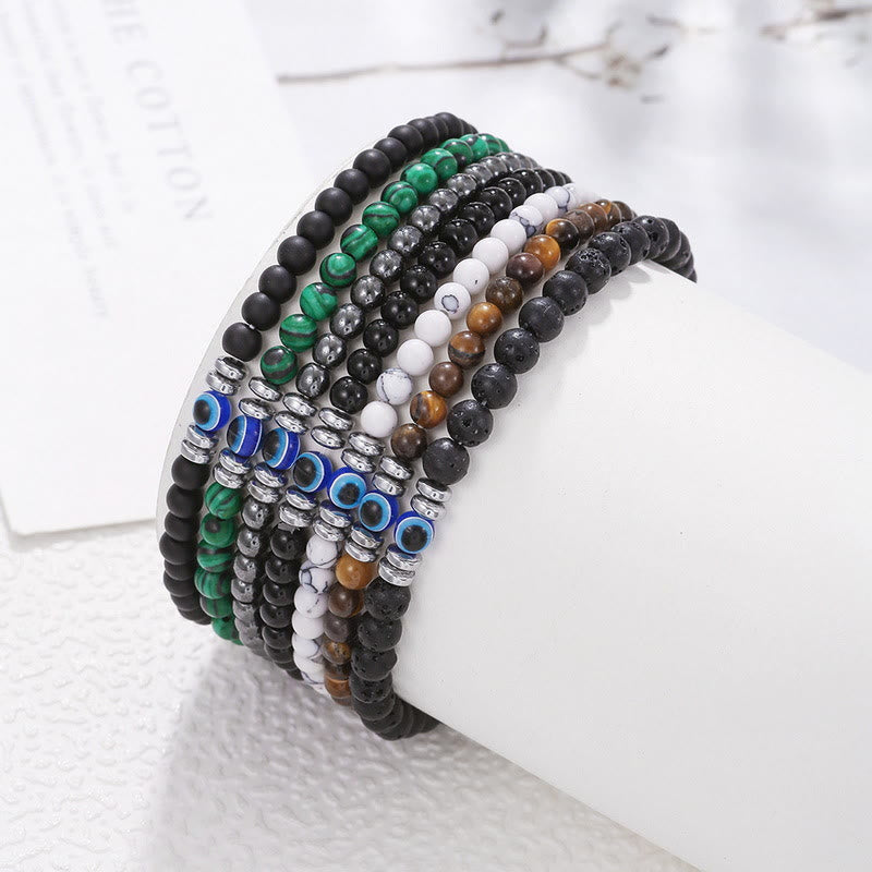 Men's 4mm Natural Stone Bracelet with Evil Eye Bead – Thor