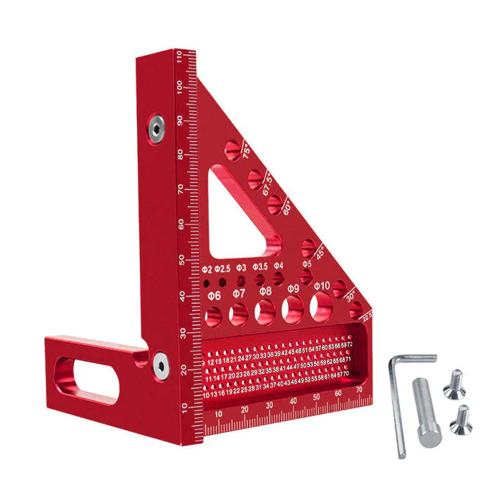 Precision Aluminium Woodworking Square with Drill Guide Holes – 90° & 45° Angles for Accurate Cuts