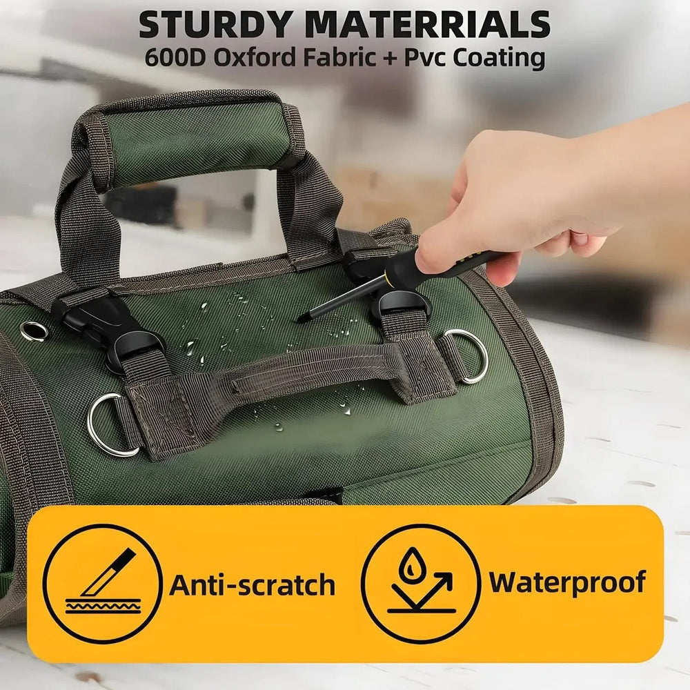Roll-Up Tool Bag – Multiple Pockets, Removable Trays & Carry Handle