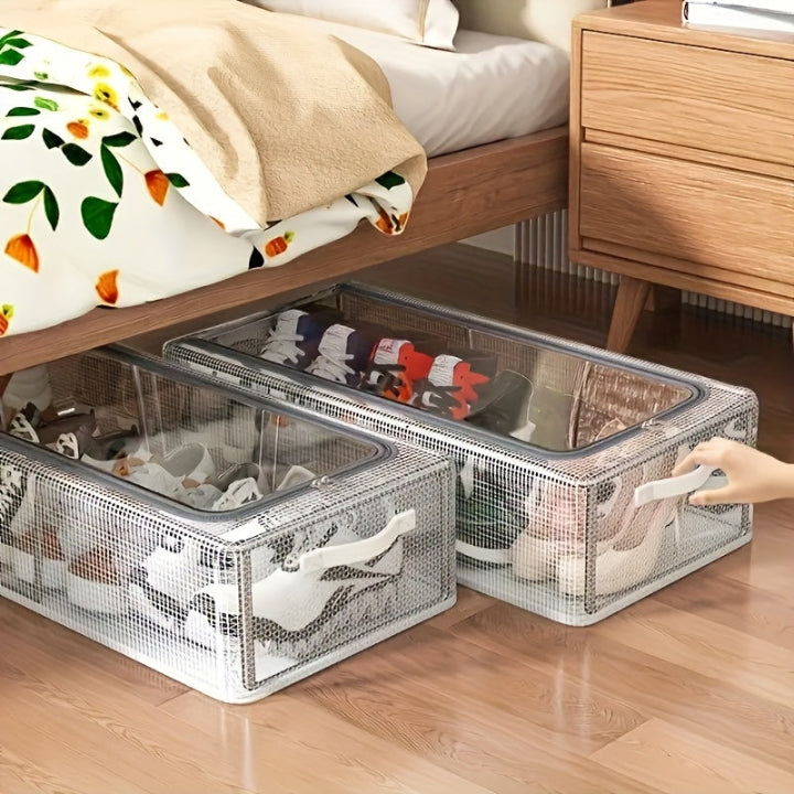 Stackable Clear Shoe Storage Box – Front-Opening PVC, Steel Frame & Waterproof Design