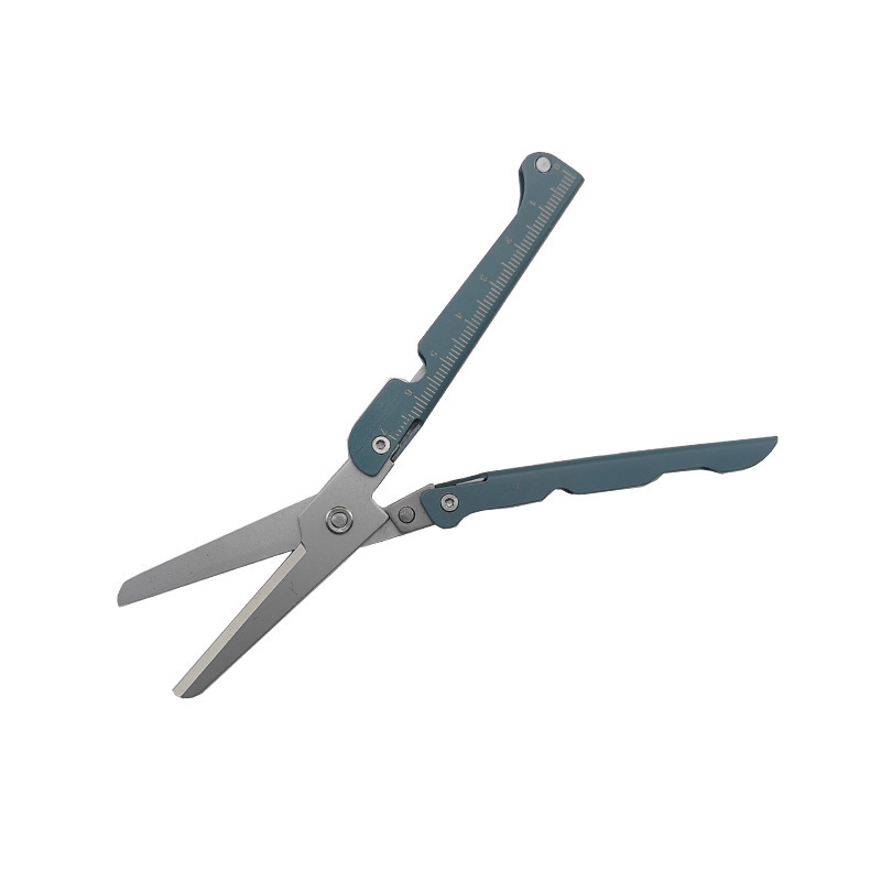 Folding Stainless Steel Scissors – Compact 9cm, Built-In Ruler, Multi-Tool