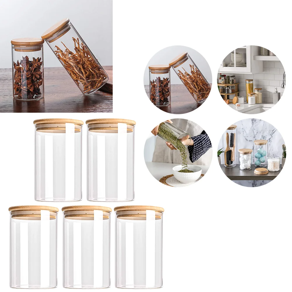 Glass Storage Jars with Wooden Lids – Airtight, Set of 5 & 300-950ml