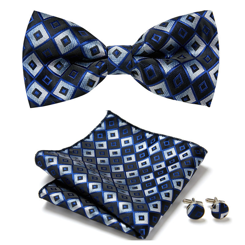 Men's Bow Tie Set – Pocket Square & Cufflinks, Polyester & 36 Designs