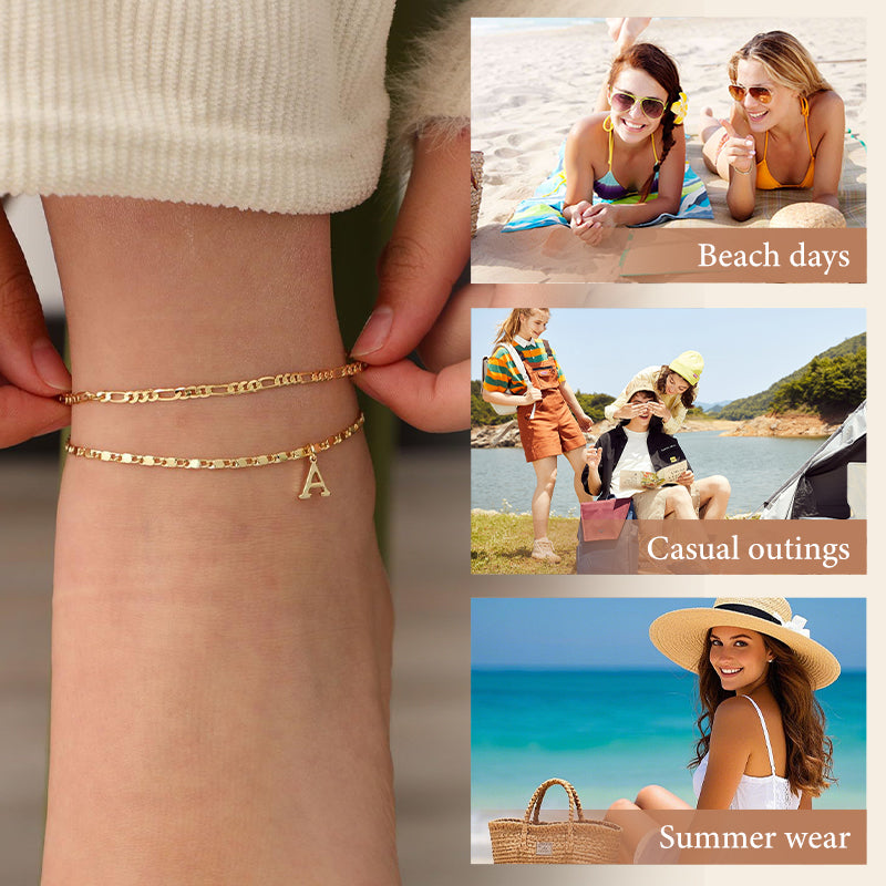 Layered Rhinestone Anklet – Women's, Gold-Plated & Adjustable Clasp