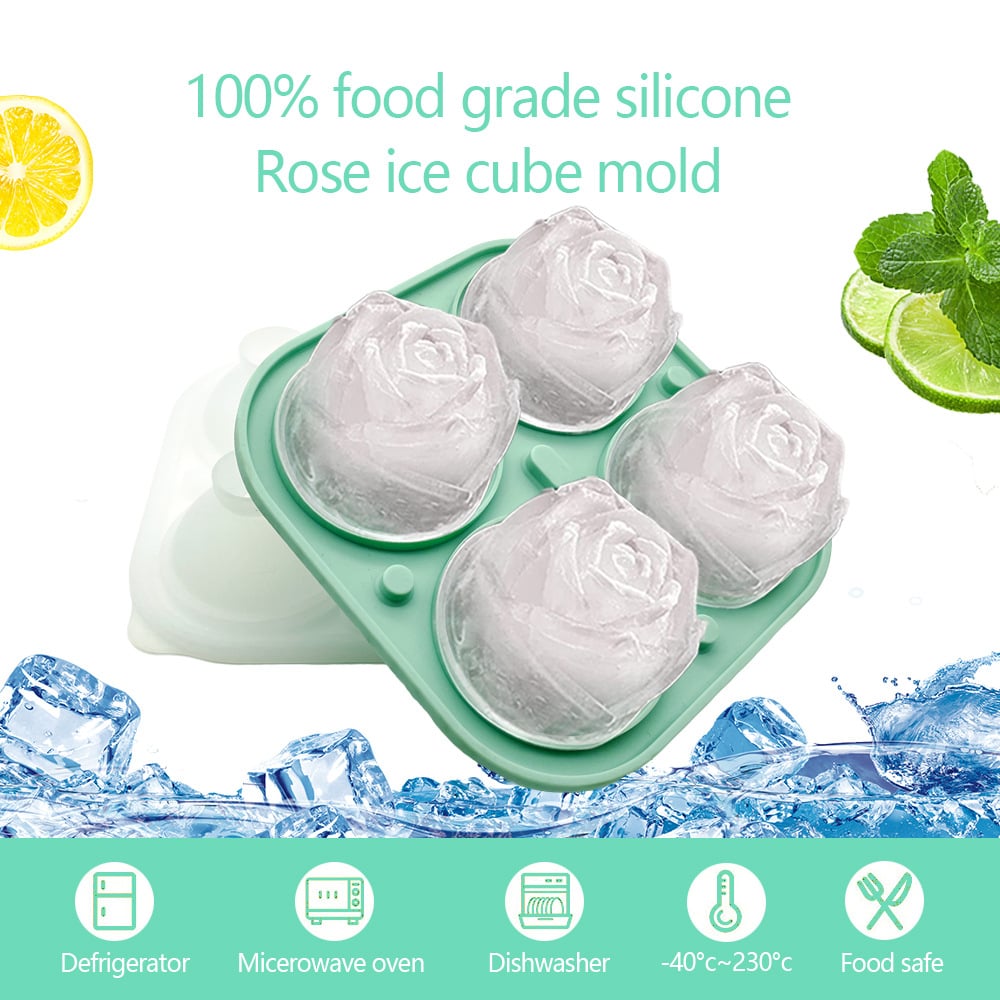 3D Rose Ice Cube Tray – Food-Grade Silicone, 6cm Cubes & 4 Cavities