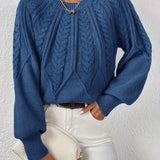 Ladies Cable Knit Sweater with Lantern Sleeves – Sanna - 7