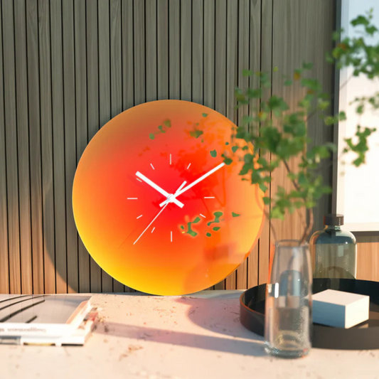 Glass Wall Clock – Sunset Gradient Design, Silent Quartz Movement &amp; Modern Finish