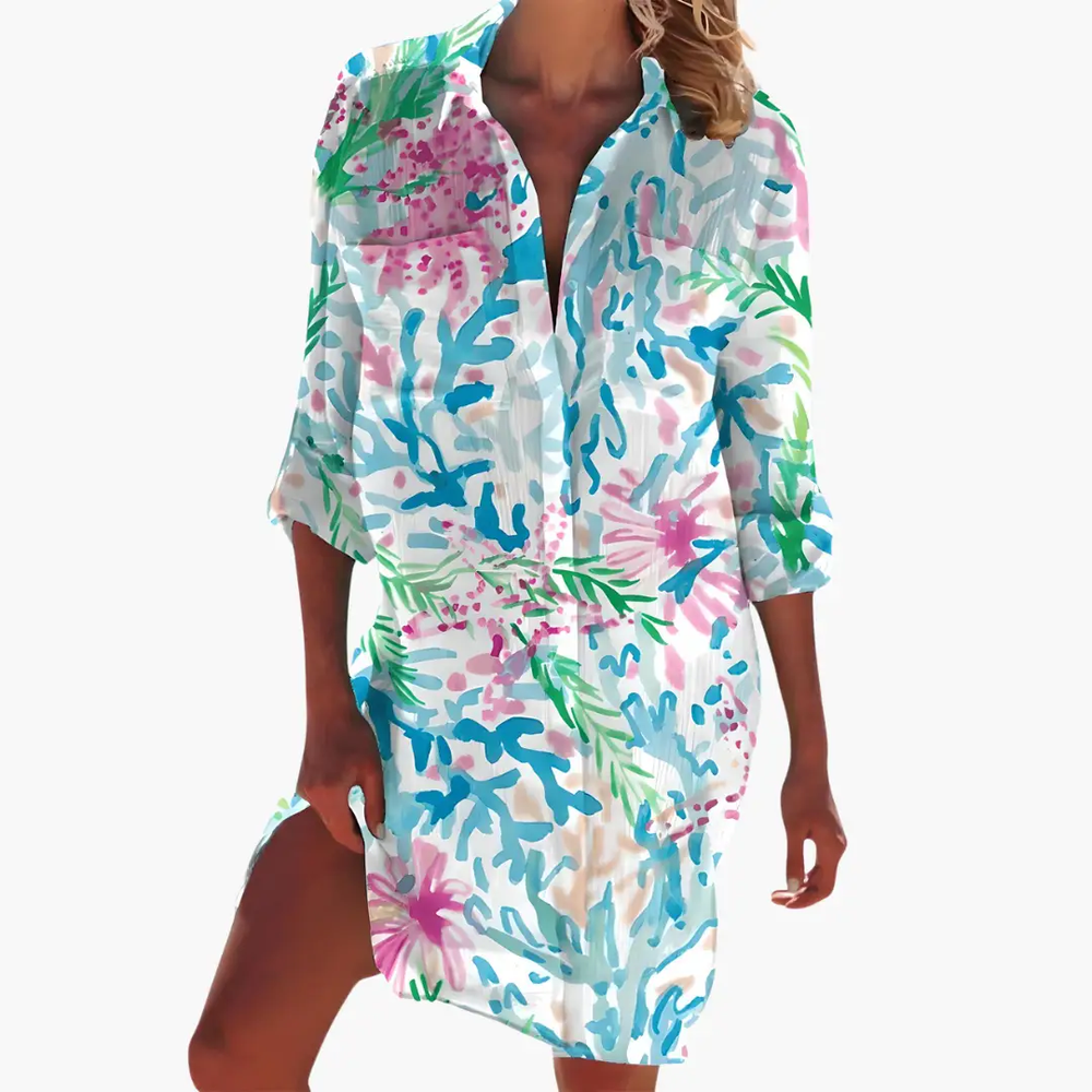 Women's Shirt Dress – Long Sleeve, Button Front & Knee Length